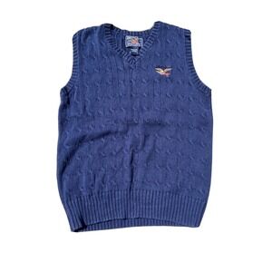 Youth Navy Blue 12/14 Medium Sweater Vest Embroidered Eagle W/ American Flag